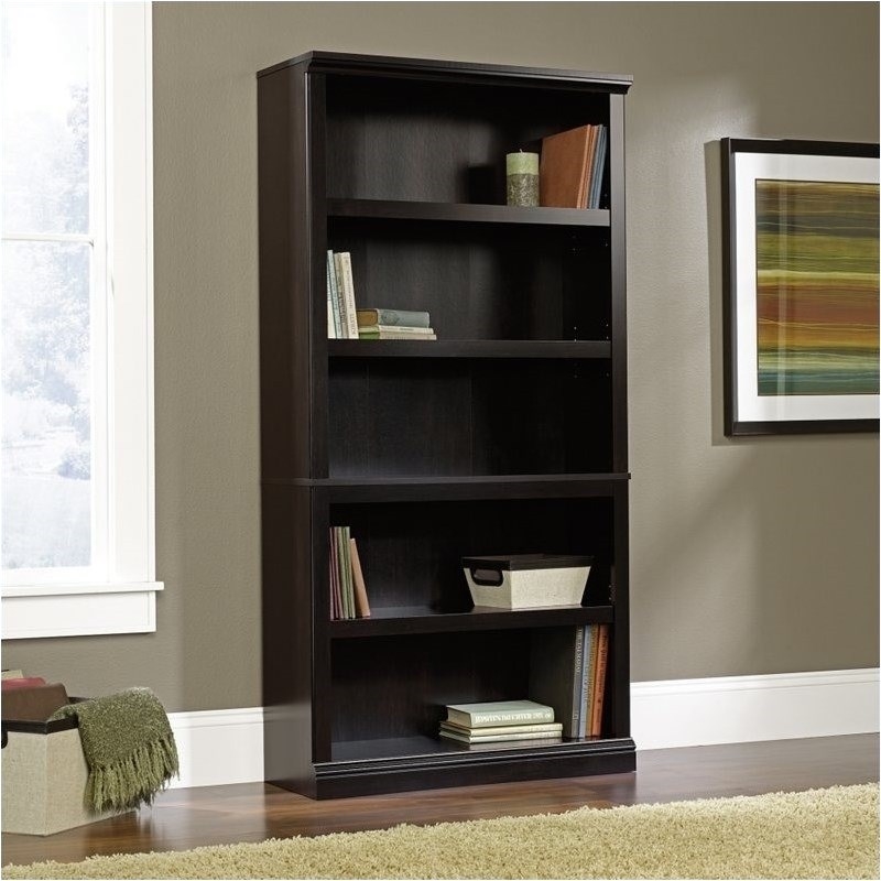 Home Square 2 Piece Engineered Wood 5-Shelves Bookcase Set in Estate Black
