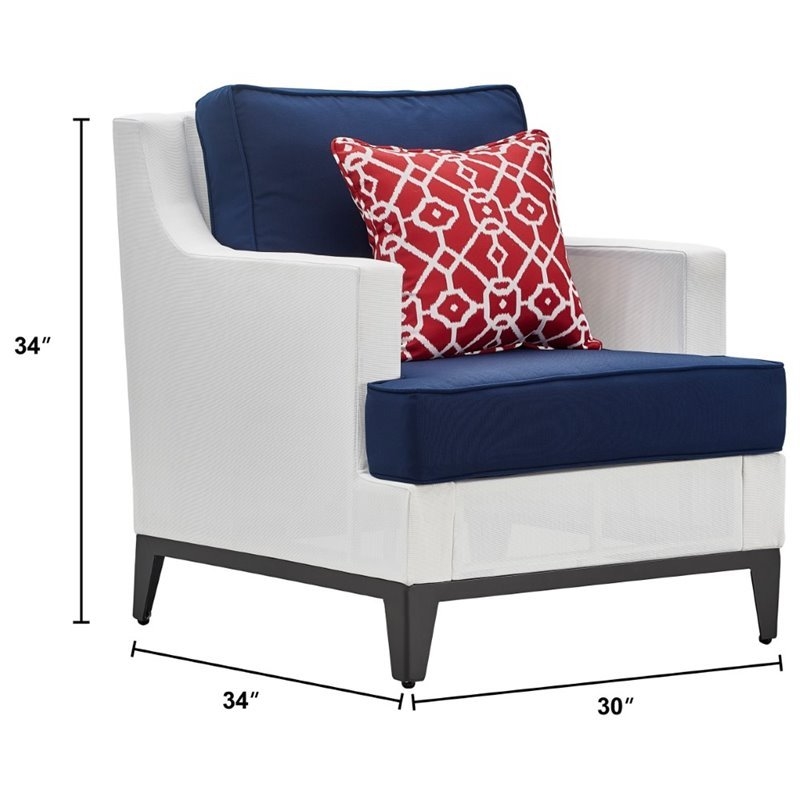 Home Square 2 Piece Outdoor Mesh Chair Set with Cushions White and Navy