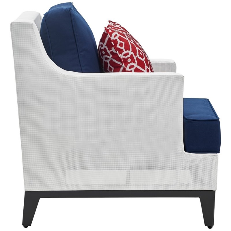 Home Square 2 Piece Outdoor Mesh Chair Set with Cushions White and Navy