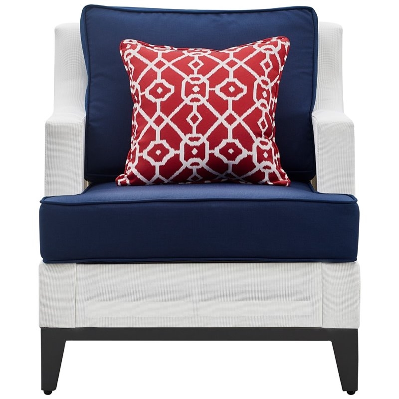 Home Square 2 Piece Outdoor Mesh Chair Set with Cushions White and Navy