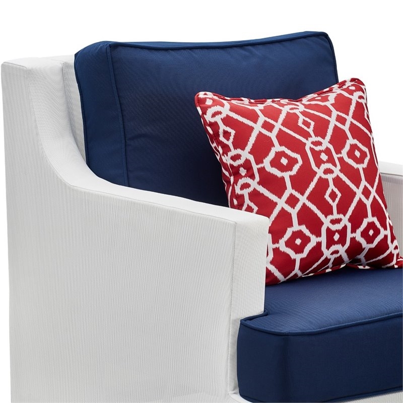 Home Square 2 Piece Outdoor Mesh Chair Set with Cushions White and Navy
