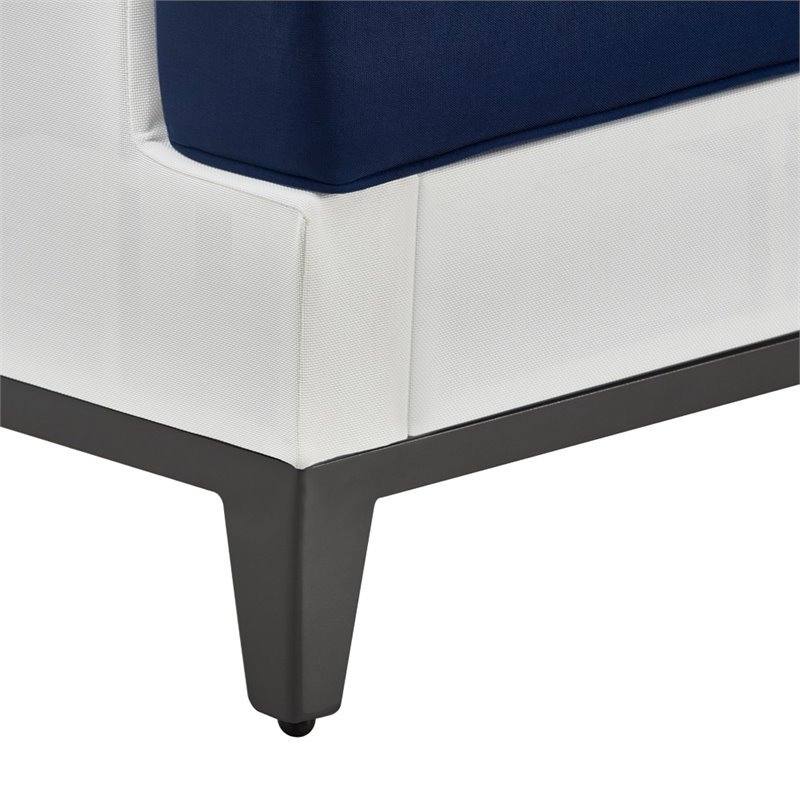 Home Square 2 Piece Outdoor Mesh Chair Set with Cushions White and Navy