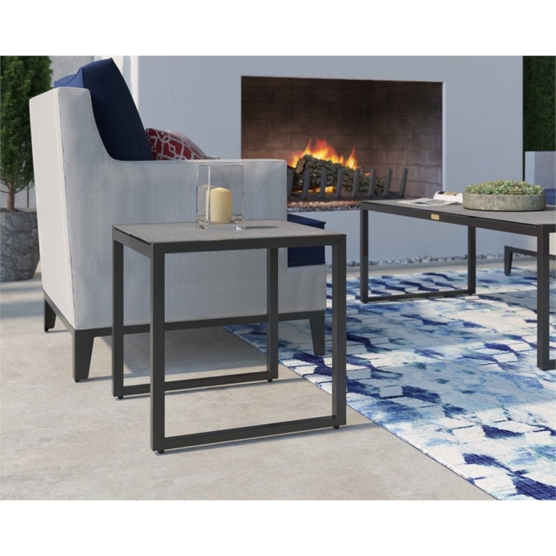 Home Square 2 Piece Outdoor Mesh Chair Set with Cushions White and Navy