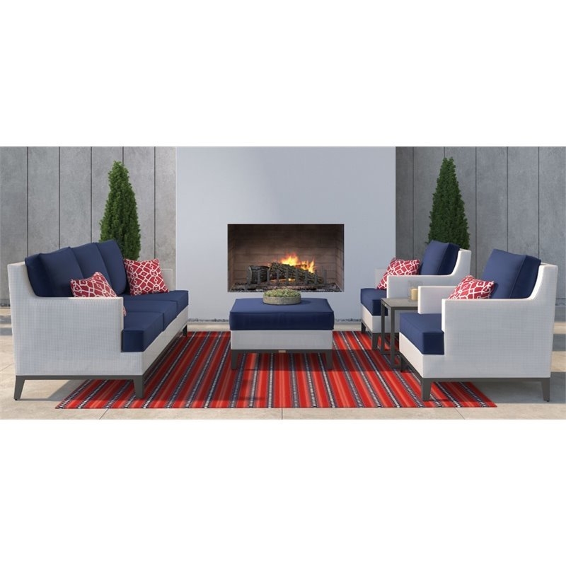 Home Square 2 Piece Outdoor Mesh Chair Set with Cushions White and Navy