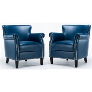 Home Square 2 Piece Faux Leather Club Accent Chair Set in Navy Blue