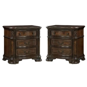 Home Square 2 Piece Solid Wood Nightstand Set with 3 Drawer in Brown Cherry