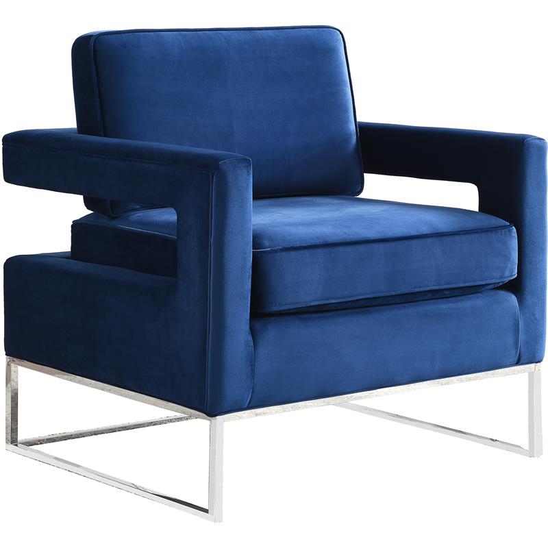 Home Square 2 Piece Upholstered Velvet Accent Chair Set in Navy and Chrome