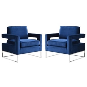 Home Square 2 Piece Upholstered Velvet Accent Chair Set in Navy and Chrome
