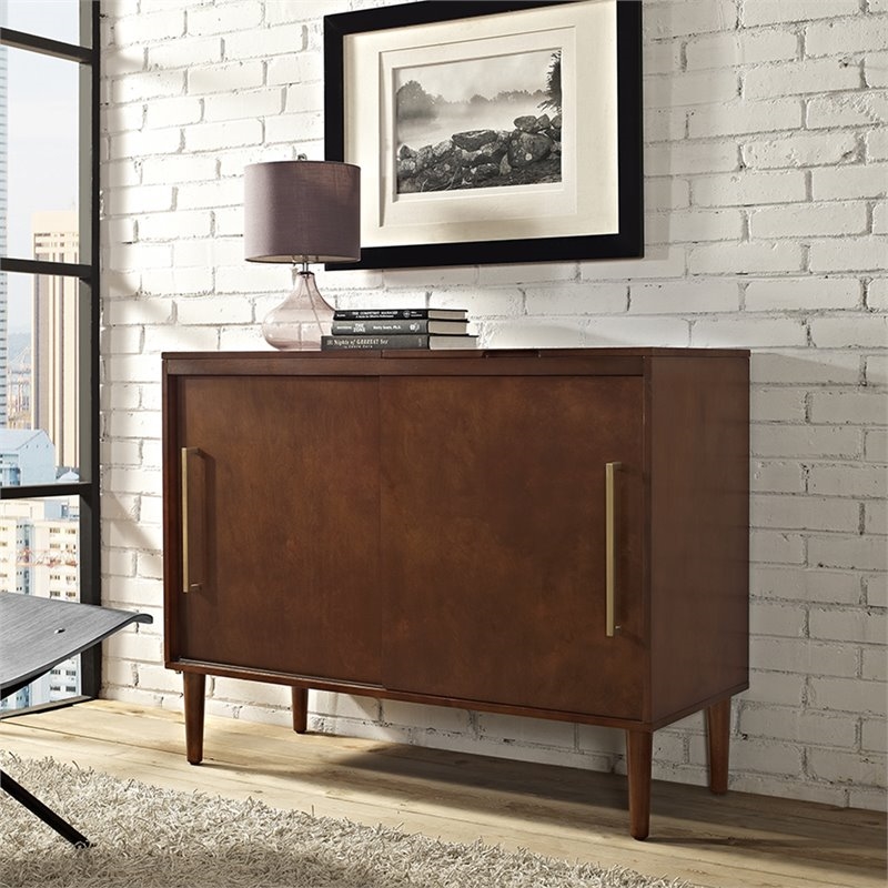 Home Square 2 Piece Media Solid Wood Console Table Set in Mahogany