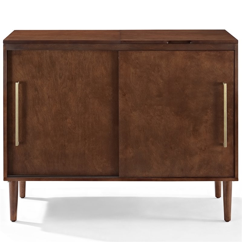 Home Square 2 Piece Media Solid Wood Console Table Set in Mahogany
