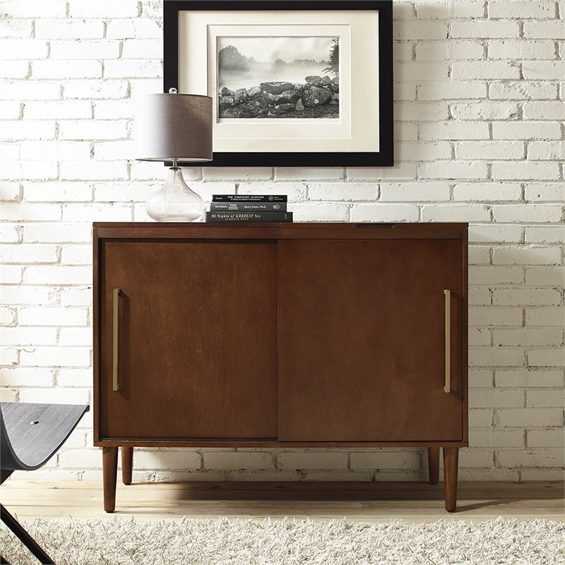 Home Square 2 Piece Media Solid Wood Console Table Set in Mahogany