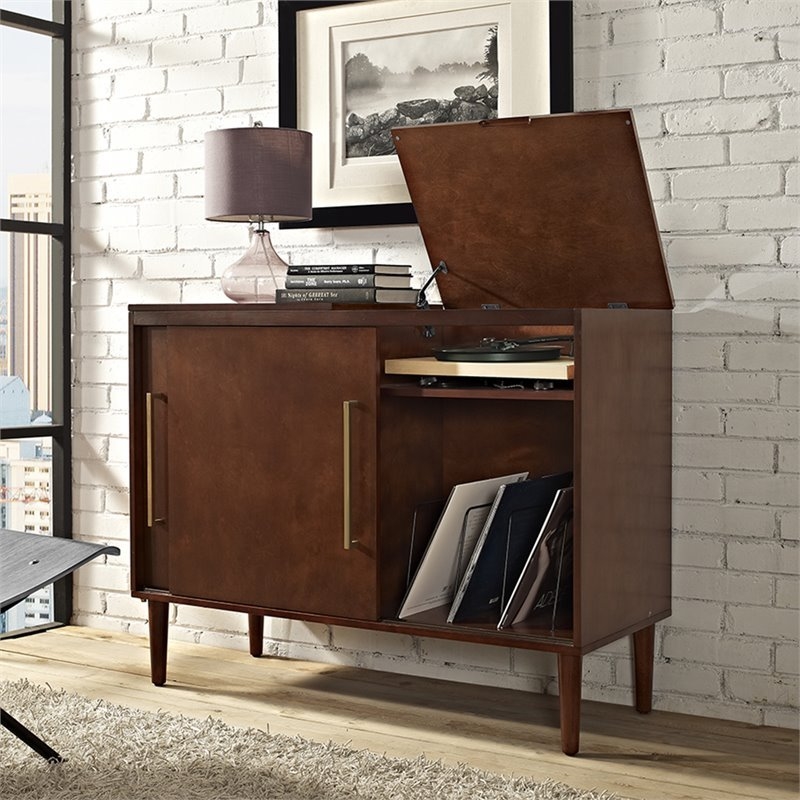 Home Square 2 Piece Media Solid Wood Console Table Set in Mahogany