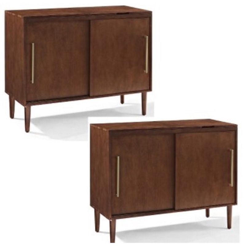 Home Square 2 Piece Media Solid Wood Console Table Set in Mahogany