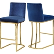 Home Square 2 Piece Upholstered Velvet Counter Stool Set with Gold Base in Navy