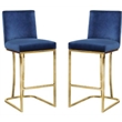 Home Square 2 Piece Upholstered Velvet Counter Stool Set with Gold Base in Navy