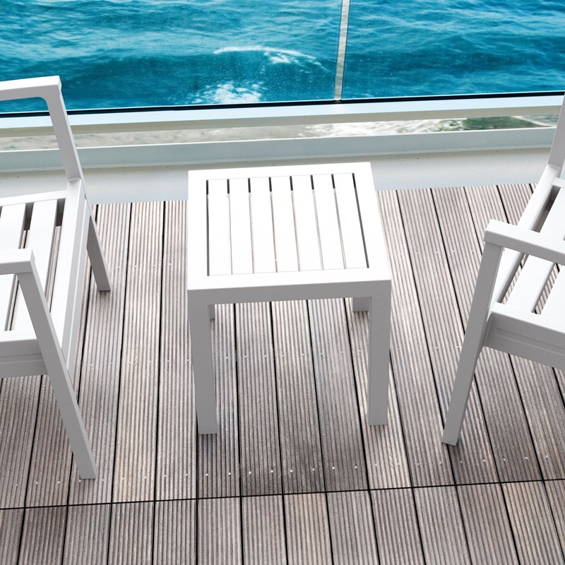Home Square 2 Piece Square Resin Patio Side Table Set in White