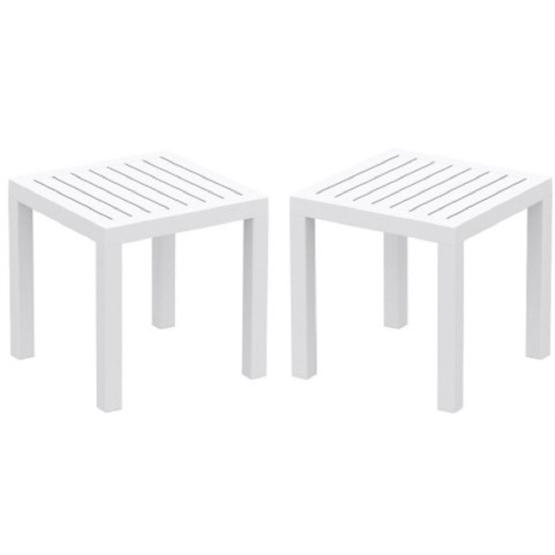 Home Square 2 Piece Square Resin Patio Side Table Set in White