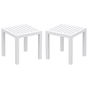 Home Square 2 Piece Square Resin Patio Side Table Set in White