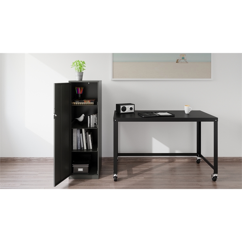 Home Square 2 Piece Metal Locker Storage Cabinet Set with 4 Shelf in Charcoal