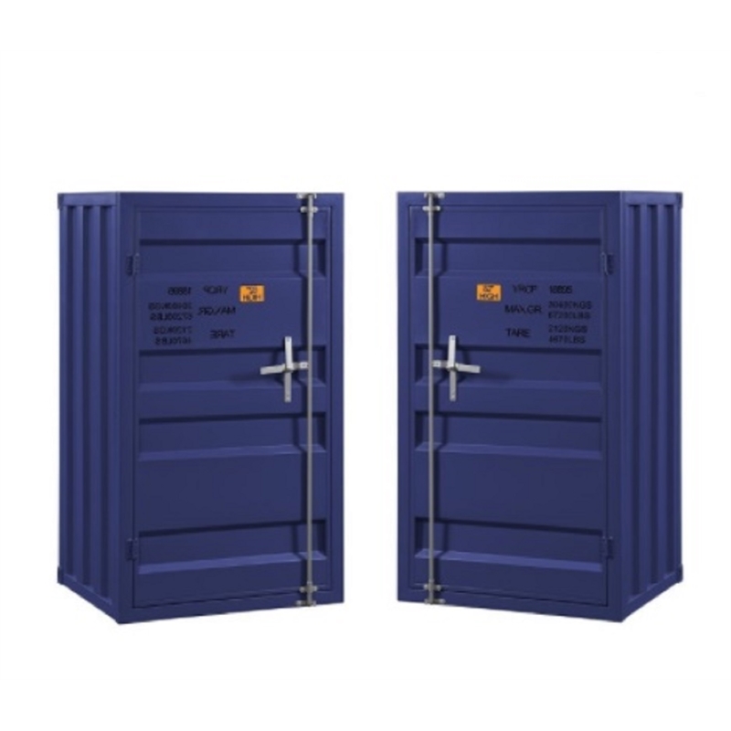 Home Square 2 Piece Contemporary Metal Cargo Chest Set with Door in Blue