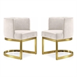 Home Square 2 Piece Upholstered Velvet Dining Chair Set with Gold Base in Cream
