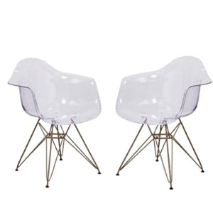 Home Square 2 Piece Transparent Polypropylene Dining Chair Set in Clear