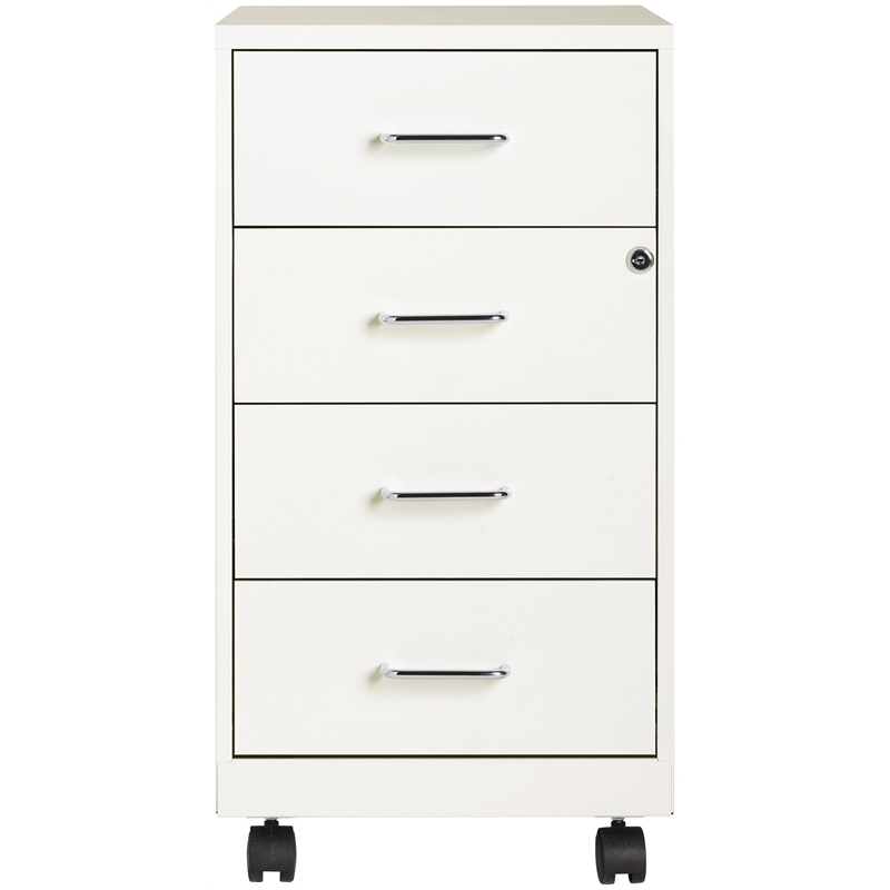Home Square 2 Piece Metal Mobile Organizer Set with 4 Drawer in Pearl White
