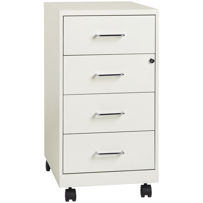 Home Square 2 Piece Metal Mobile Organizer Set with 4 Drawer in Pearl White