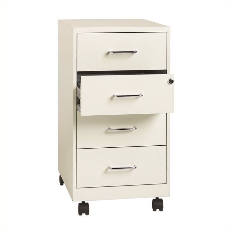Home Square 2 Piece Metal Mobile Organizer Set with 4 Drawer in Pearl White