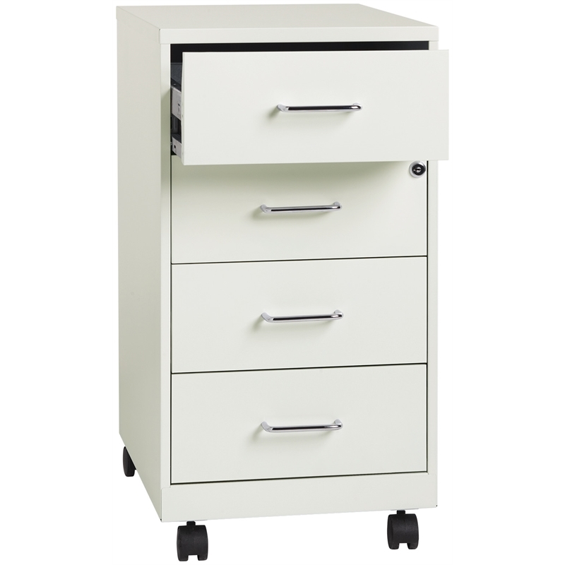 Home Square 2 Piece Metal Mobile Organizer Set with 4 Drawer in Pearl White