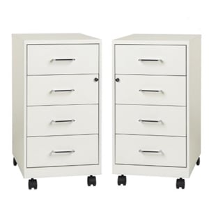 Home Square 2 Piece Metal Mobile Organizer Set with 4 Drawer in Pearl White