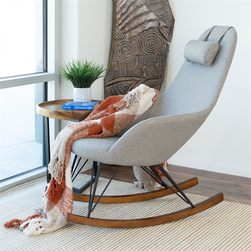 Home Square Contemporary Rocking Chair in Gray Fabric ( Set of 2 )