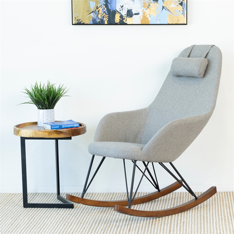 Home Square Contemporary Rocking Chair in Gray Fabric ( Set of 2 )