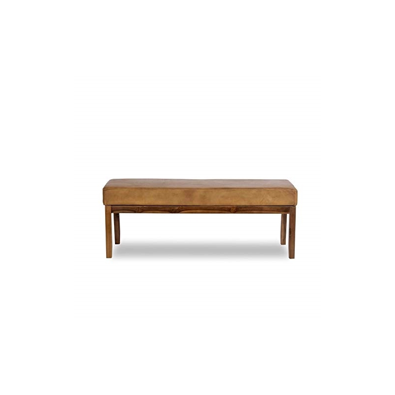 Home Square 2 Piece Asher Genuine Leather Bench Set in Cognac Tan