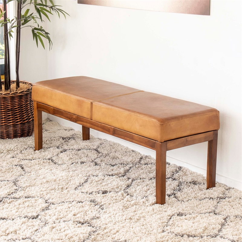 Home Square 2 Piece Asher Genuine Leather Bench Set in Cognac Tan