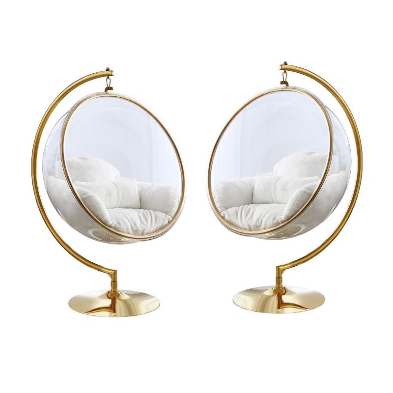 Home Square 2 Piece Fabric Acrylic Swing Bubble Accent Chair Set in White