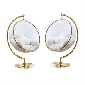 Home Square 2 Piece Fabric Acrylic Swing Bubble Accent Chair Set in White