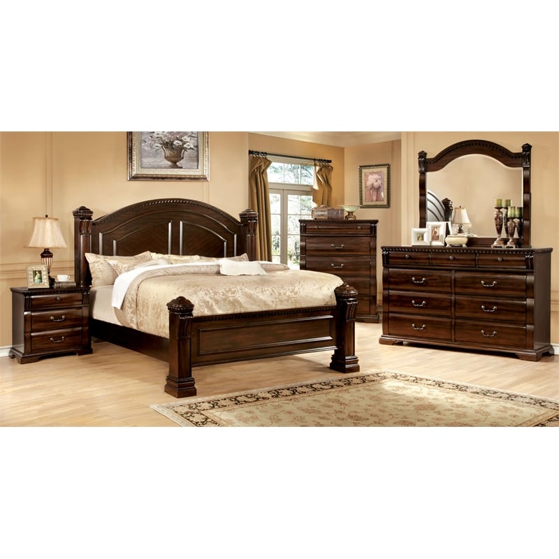 Oulette Transitional Wood 3 Drawer Nightstand in Cherry Set of 2