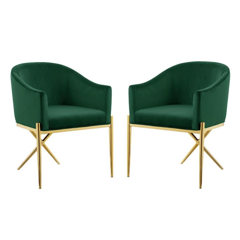 Home Square 2 Piece Upholstered Velvet Dining Chair Set in Green