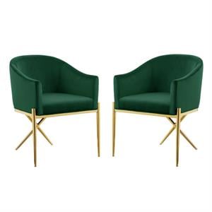 Home Square 2 Piece Upholstered Velvet Dining Chair Set in Green