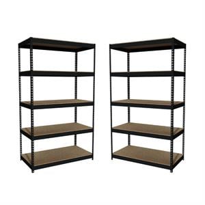Home Square 2 Piece Metal Shelving Storage Unit Set with 5 Shelf in Black