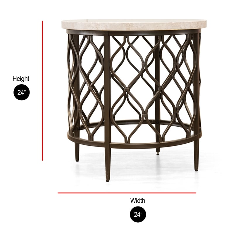Home Square 2 Piece Metal Base End Table Set with Stone Top in Bronze