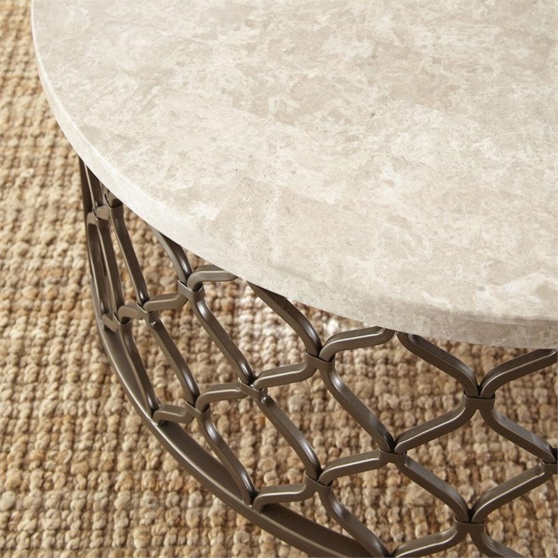 Home Square 2 Piece Metal Base End Table Set with Stone Top in Bronze