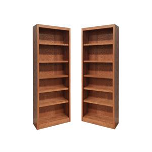 Home Square 2 Piece Traditional Tall 6-shelf Wood Bookcase Set in Dry Oak