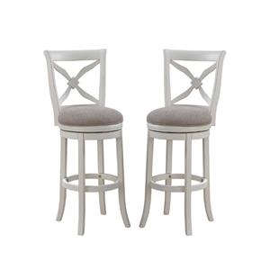 Home Square 2 Piece Swivel Wood Bar Stool Set in Distressed Antique White
