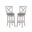 Home Square 2 Piece Swivel Wood Bar Stool Set in Distressed Antique White