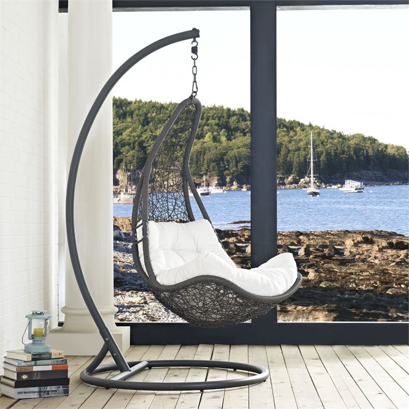 Home Square 2 Piece Patio Swing Chair Set with Stand in Gray and White