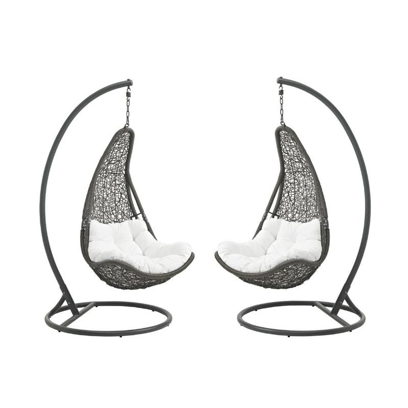 Home Square 2 Piece Patio Swing Chair Set with Stand in Gray and White