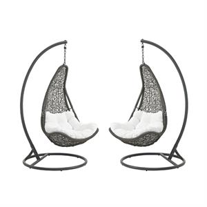 Home Square 2 Piece Patio Swing Chair Set with Stand in Gray and White
