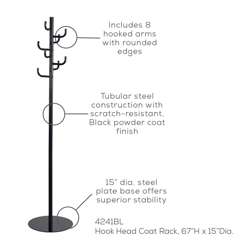 Home Square 2 Piece Steel Hook Head Coat Rack Set in Black